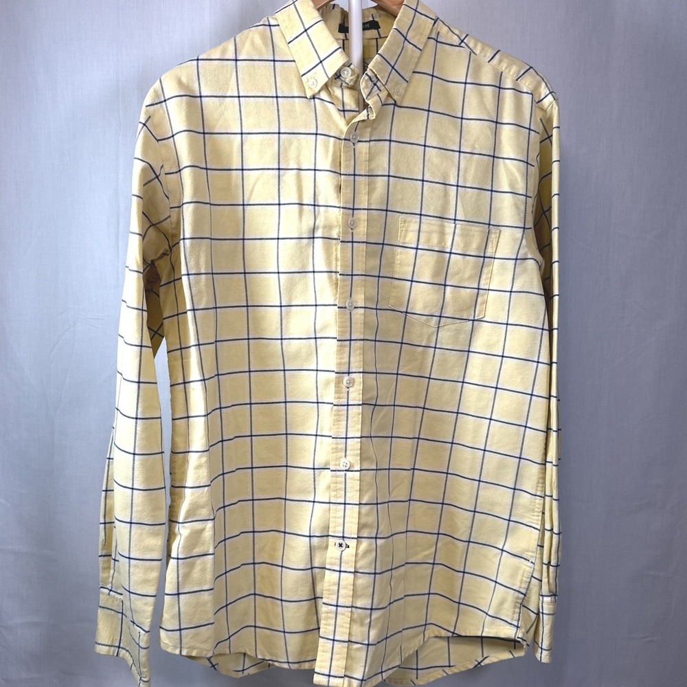 St Johns Bay Mens Medium Yellow Navy Check Easy Care Button Down Shirt
